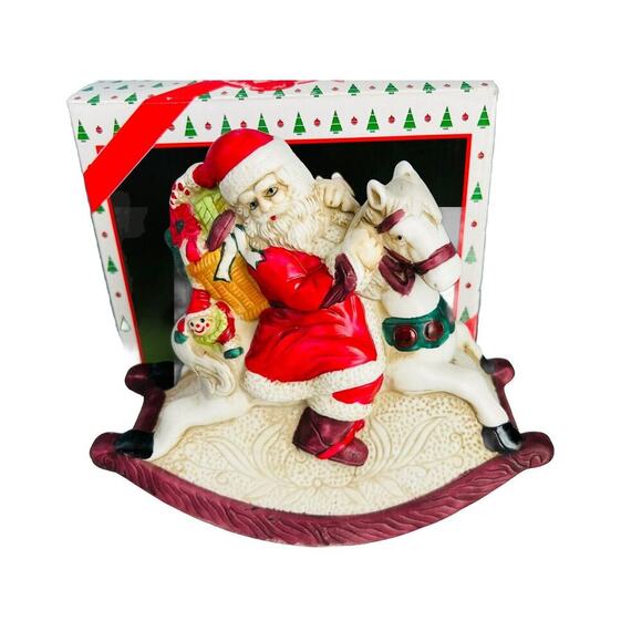 Vintage Target Music Box Santa on Rocking Horse Ceramic Musical In Original Box - Picture 1 of 10